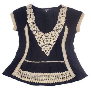 Miss Kelly 1999 Size M Black Lace Bib Womens Y2K Top Vintage Baby Tee Shirt 90s